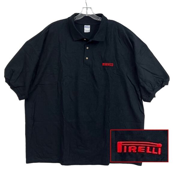 PIRELLI Polo Shirt Black Red Embroidered Logo Short Sleeve 100% Cotton Men's 3XL - Picture 1 of 6